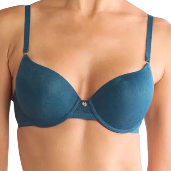 Natori 136059 Sheer Jacquard Full Fit Contour Underwire Deep Teal Bra – 32DD - Picture 1 of 9